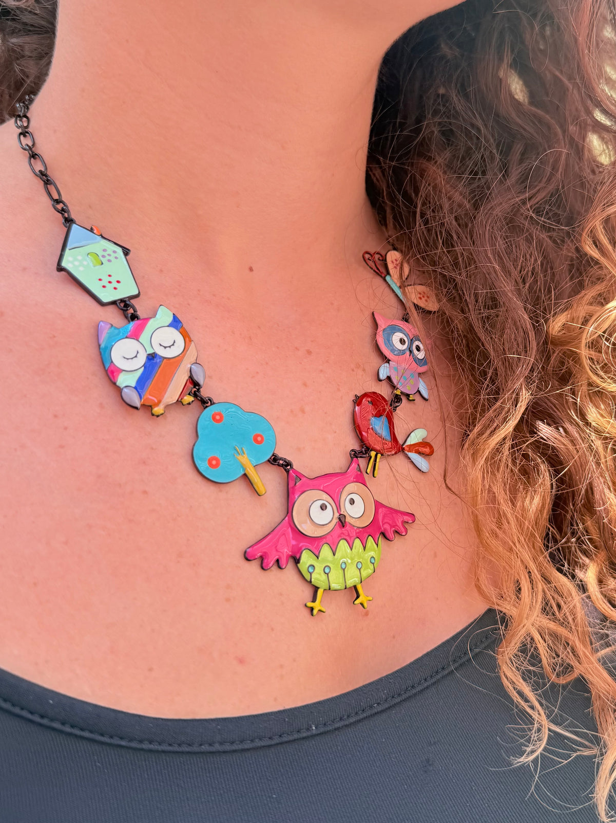 Collar “Bosque” - Collar de coloridos búhos acompañados de animalillos y motivos estivales