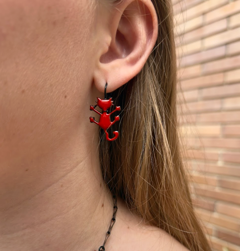 Pendientes Gato Estrellado Rojo