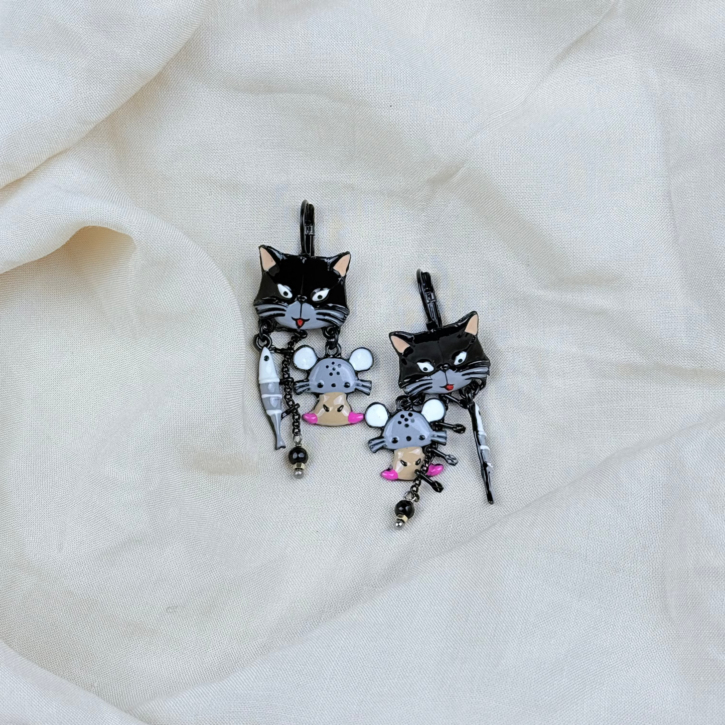 Pendientes Gato Y Ratón Negros
