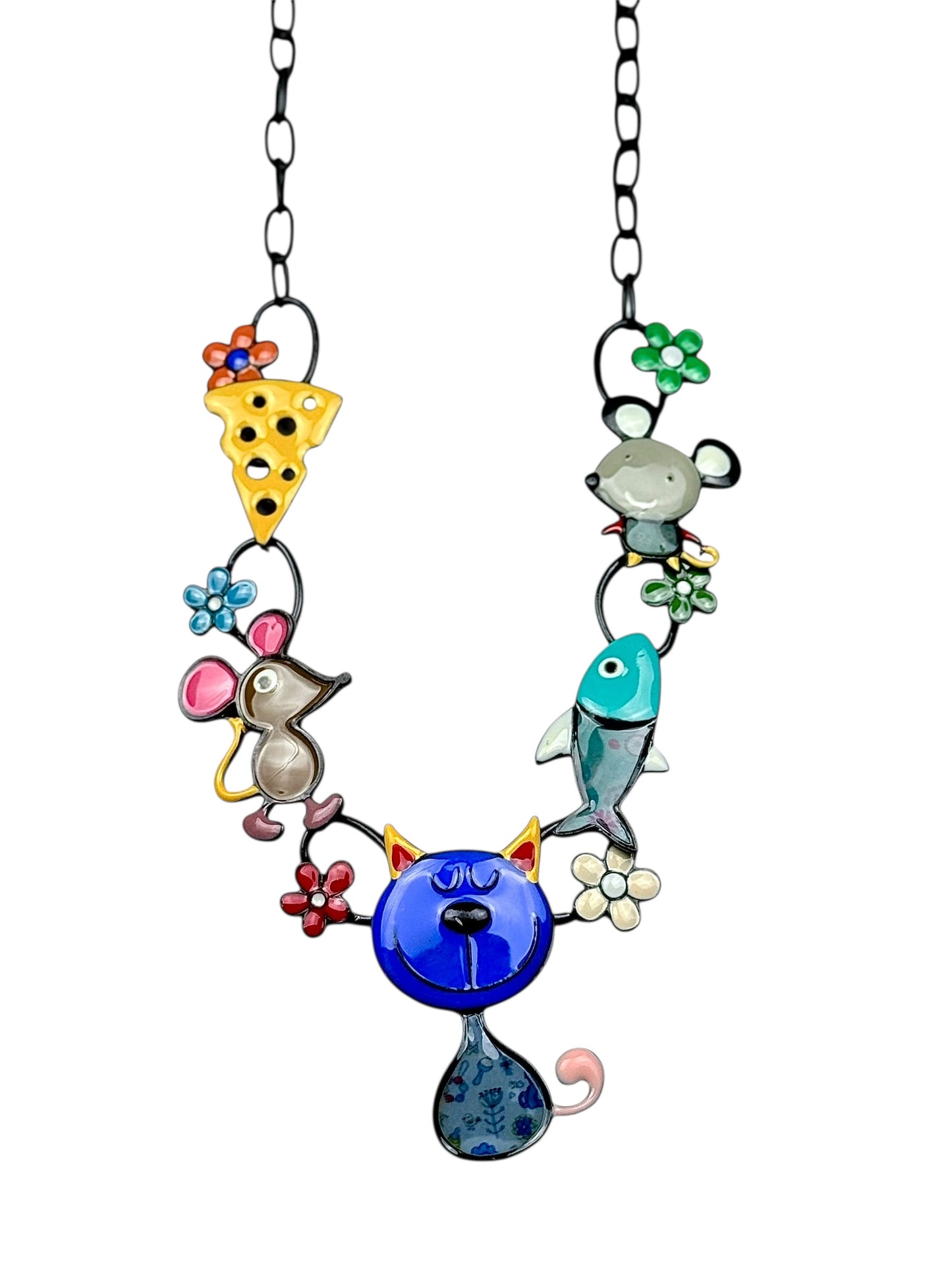 Collar Gato y Ratón azul