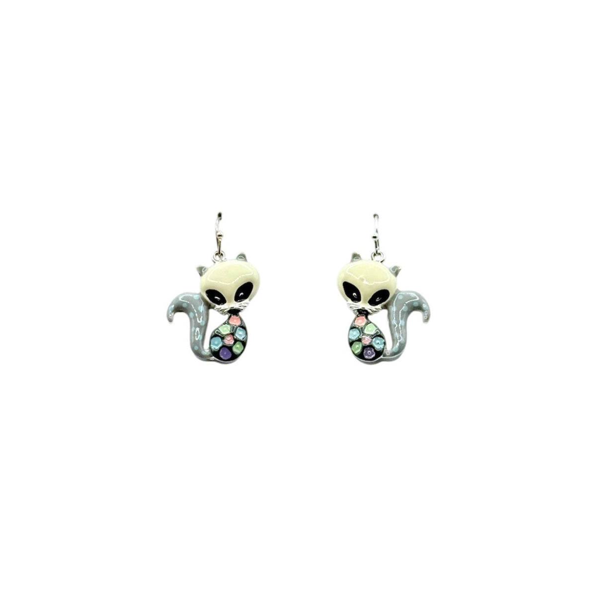 Pendientes "Alien Cat" - Pendientes de acero esmaltado con diseño de gato extraterrestre.