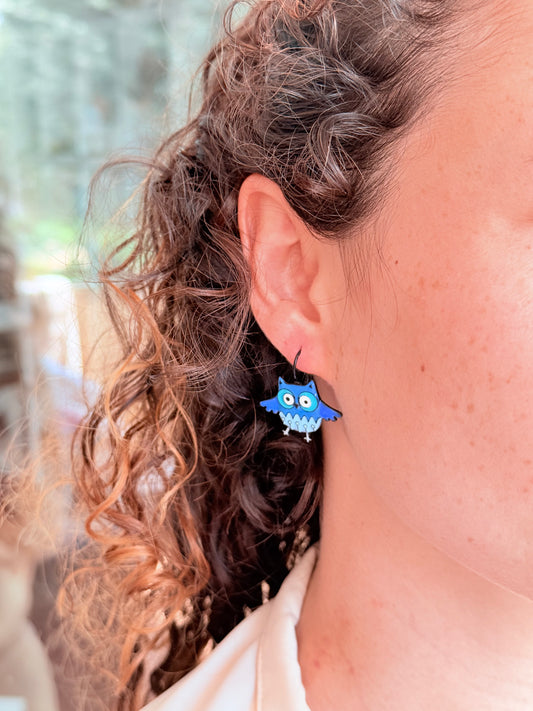 Blaue Eulenohrringe